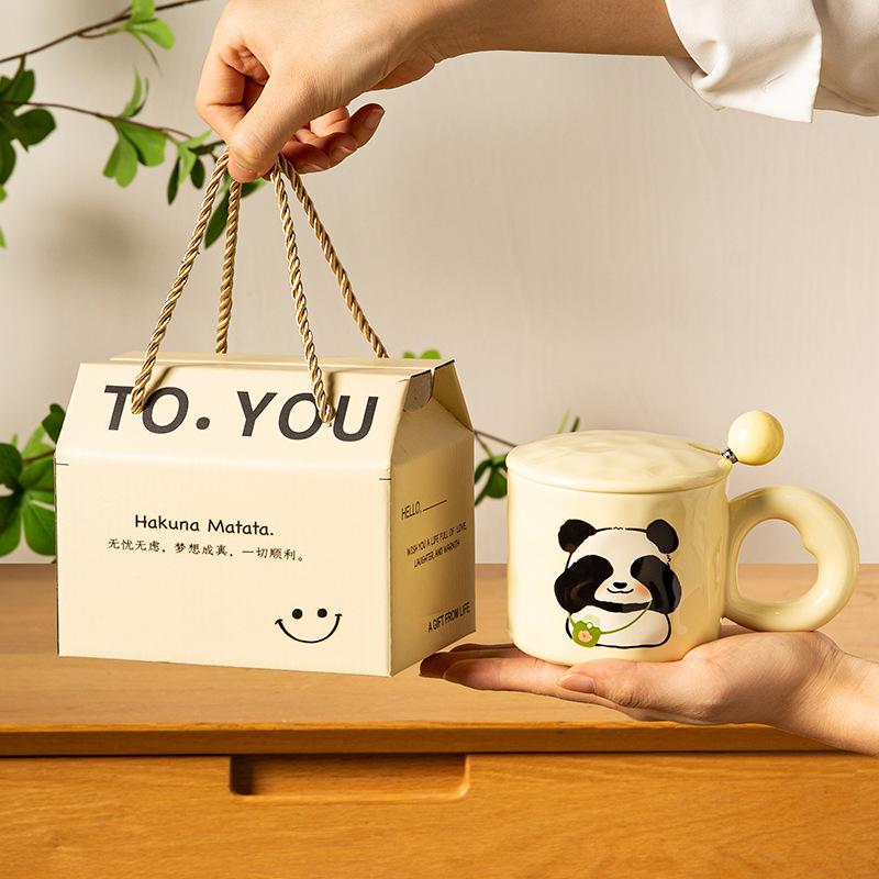 Graduation Gift for Teacher Souvenirs for Girls Ceramic Mug with Lid Panda Water Cup Practical Cup Men
