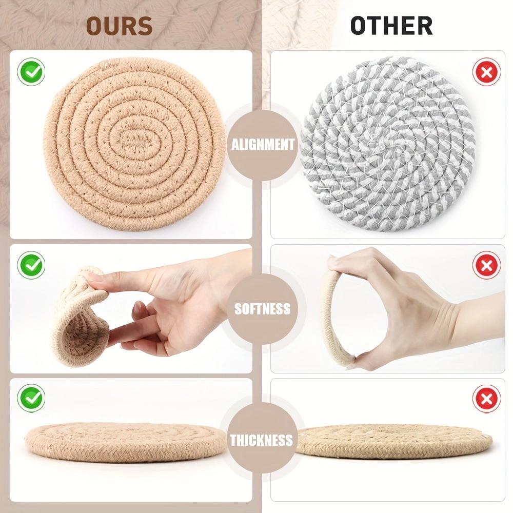 8pcs Woven Coaster Set with Holder High-Temperature Resistant Cup Coasters Absorbent Coasters for Coffee Tea Drinks