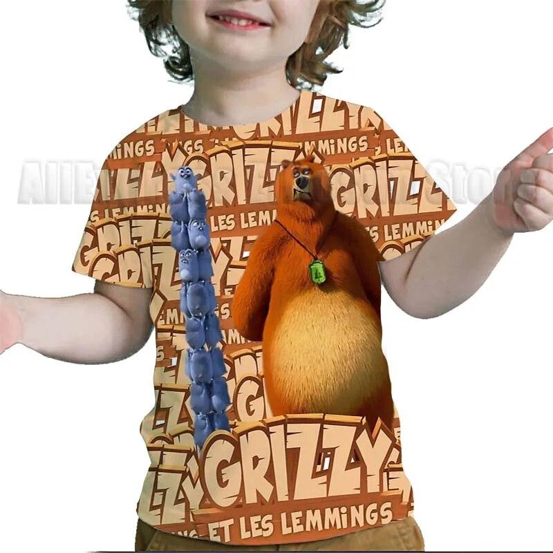 Camisetas con estampado 3D de Grizzy y los Lemmings para niños, camisetas de dibujos animados para niños y niñas, camisetas de Anime, camisetas de calle