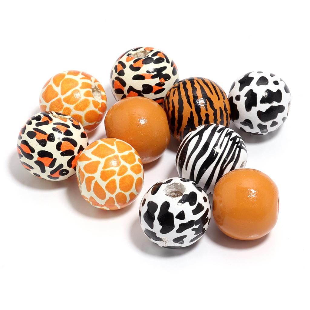 10Pcs 16mm Natural Wooden Beads Colored Butterfly Flower Star Print Spacer Beads For DIY Craft Bracelet Phone Chain Accessories