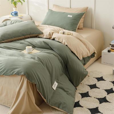 Four-Piece Washed Cotton Japanese Minimalist Bedding Set - Solid & Two-Tone - Includes Duvet Cover & Sheet for Home/Dorm.