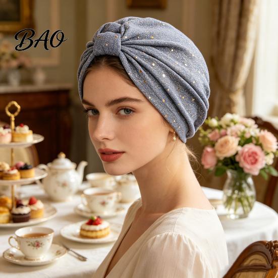 Non-strangling Headwear Turban Hat for Women, Sequined Crepe Fabric Headwrap, Ethnic Women Style Knotted Front Headwrap All Face Shapes Stable Fit