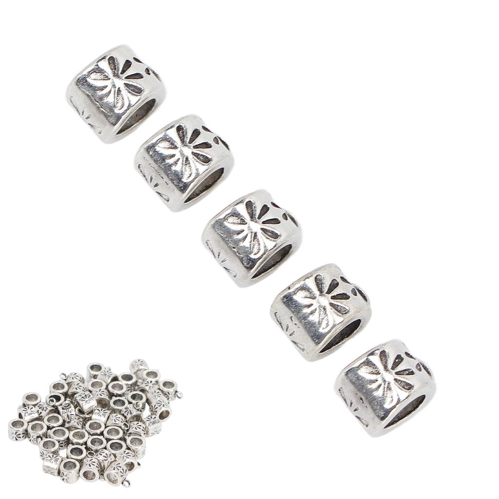 50Pcs Beard Beads Antique Silver Metal Finish Moderate Size Exquisite Dreadlocks Beads for Beard Hair Decorations