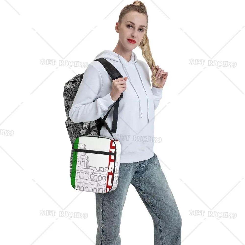 Roman Italian Flag Lunch Box for Women Men Insulated Portable Lunch Bag with Side Pocket Lunchbox for Work Picnic School Trip