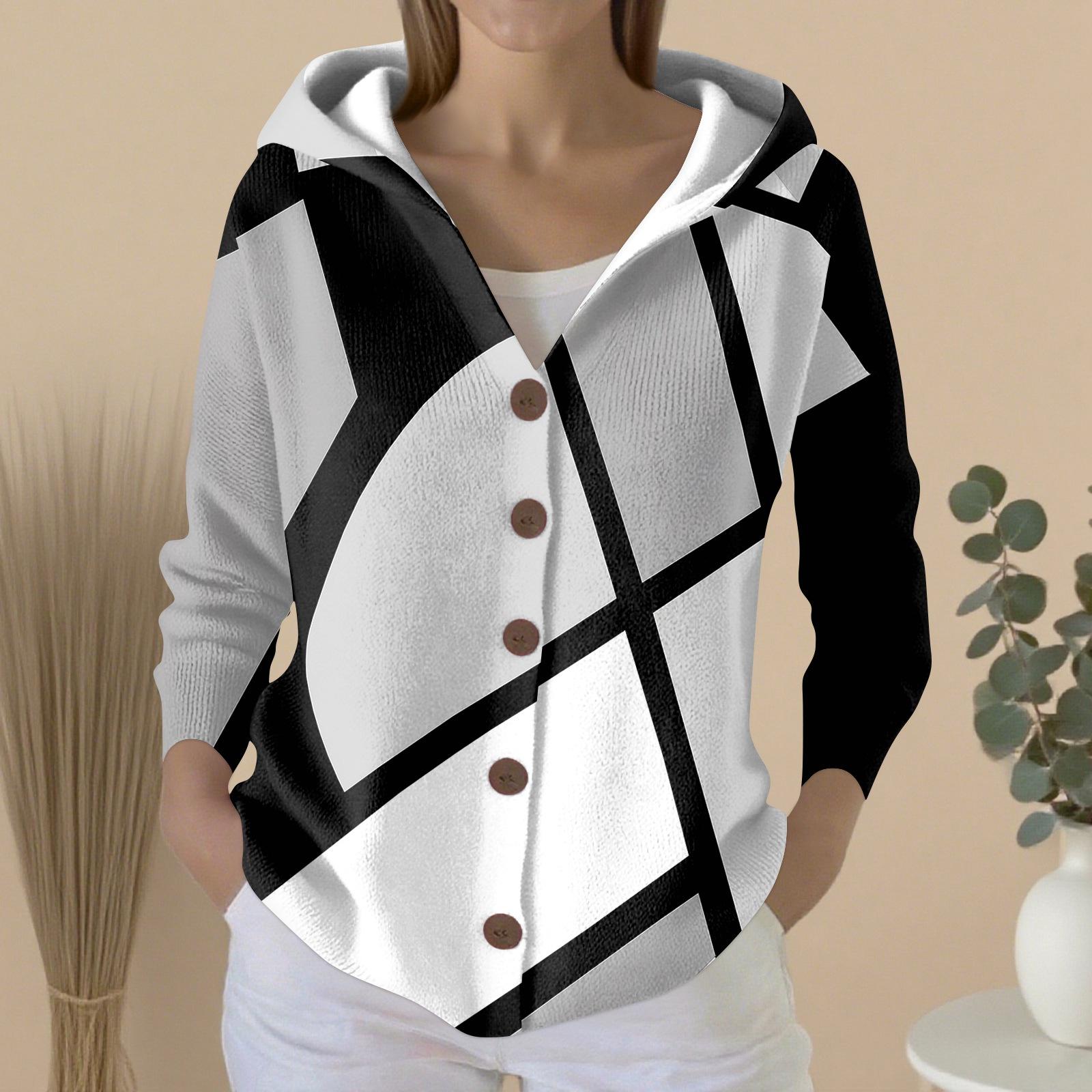 

Женский модный повседневный свитер на пуговицах с принтом, кардиган, куртка с капюшоном XL