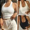 Women Vest Halter Neck Sleeveless Suspender Tops Slim Fit Sexy Threaded Texture Tank Tops Daily Wear