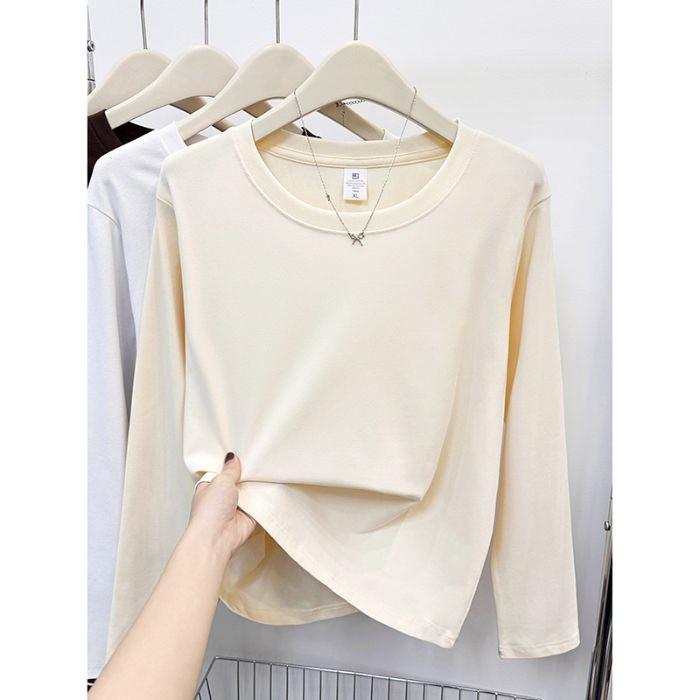 Women's Slim Fit Long Sleeve Plain Cotton T-Shirt - Round Neck, Versatile, Ideal for Spring and Autumn