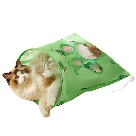 Cat Tunnel Bag for Indoor Cats Foldable Pet Tunnel Crinkle Sack with Plush Balls Interactive Hide And Seek Cat Toy