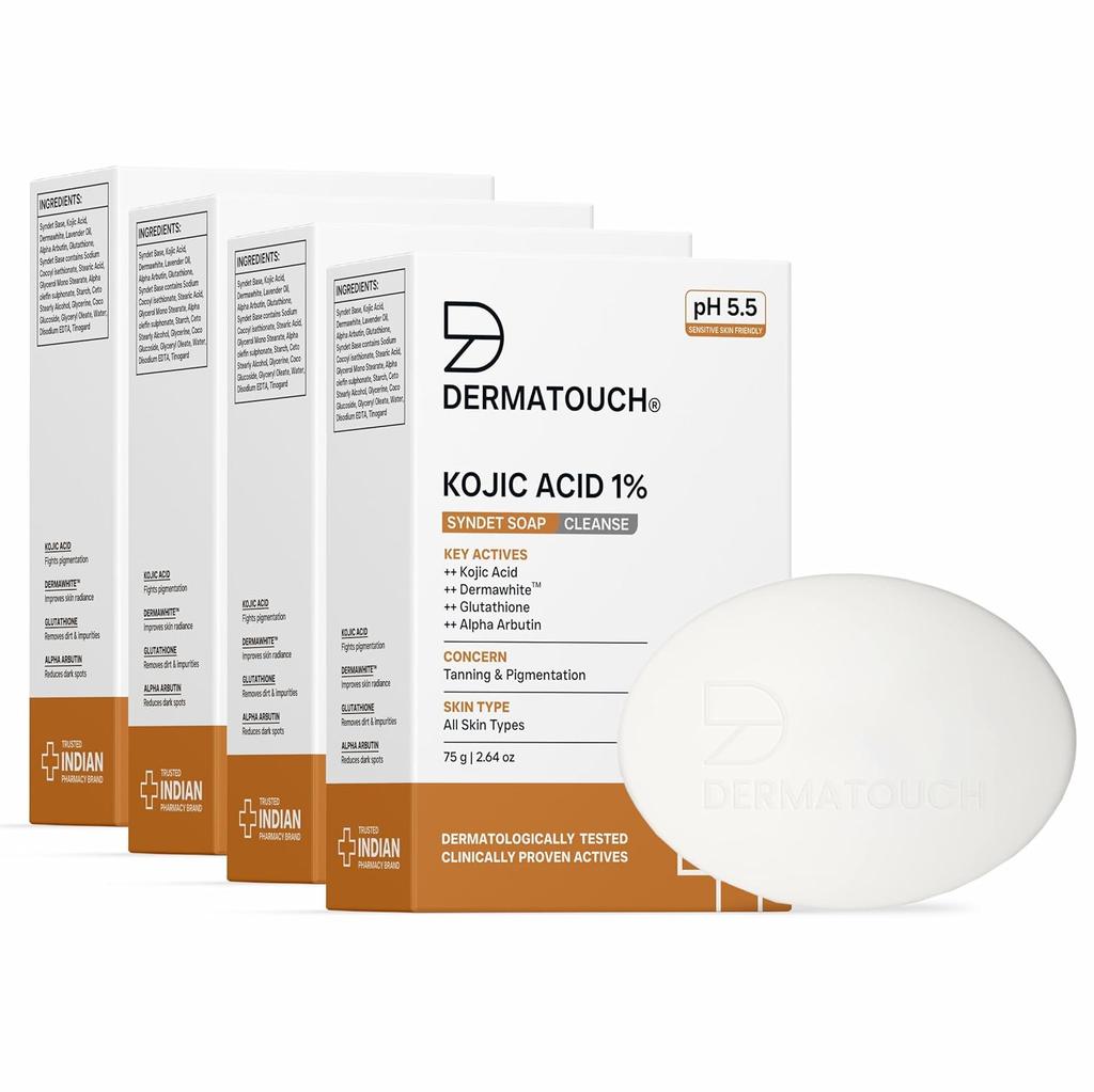 Dermatouch Kojic Acid 1% Soap, 75gm Each (Pack of 4)