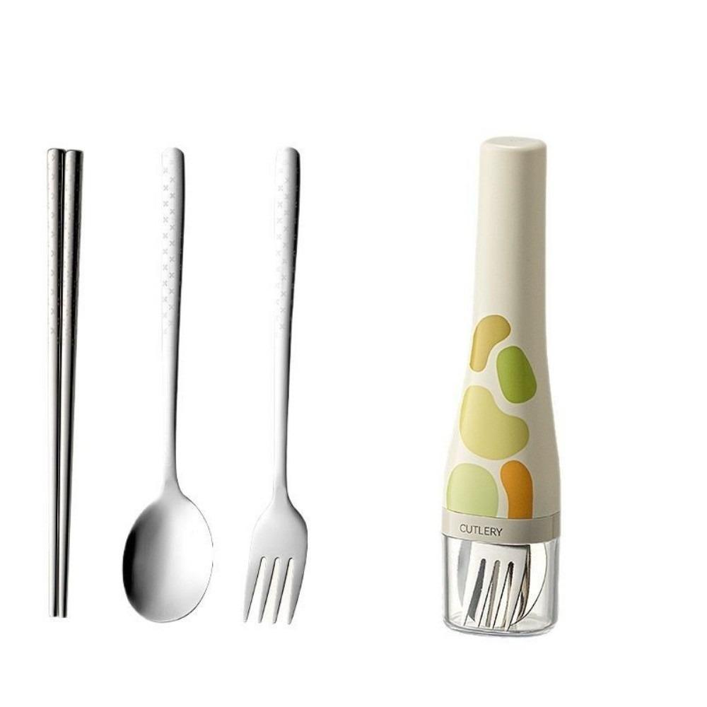 Stainless Steel Spoon Fork Set with Case Smooth Spoons and Forks Chopsticks Portable Kitchien Cutlery For School Work Lunch