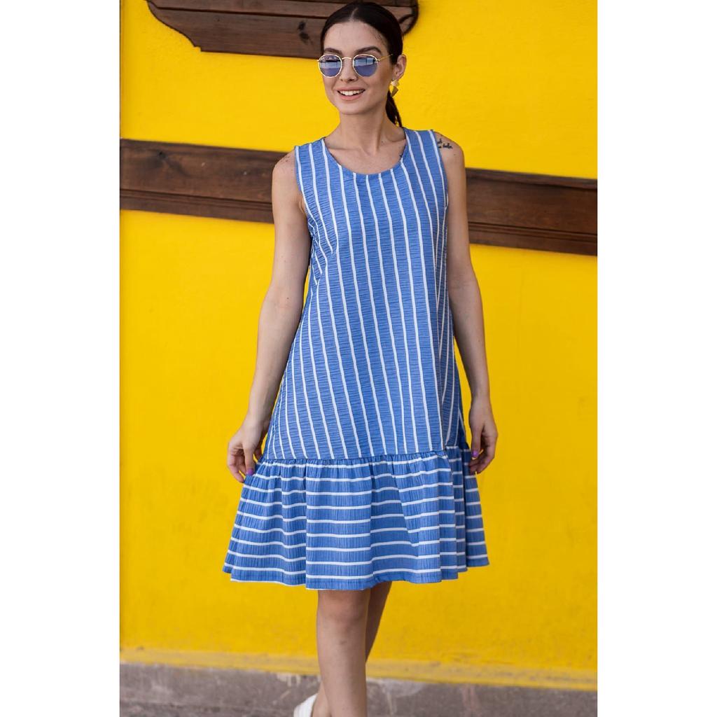 Women's Saks Sleeveless Skirt Frilly Striped Dress Arm-19y001101