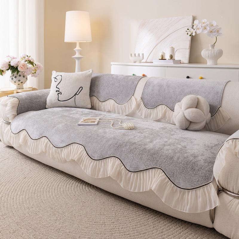 Cream Style Sofa Cushion Seasonal Universal Chenille Anti Cat Scratch Cover Cloth Skirt Edge Non-Slip Cushion For Living Room