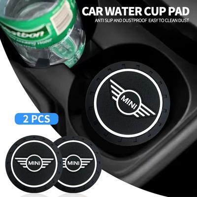1/2pcs Car Coaster Water Cup Slot Non-Slip Pad Emblem Auto Accessories For Mini Cooper F54 F55 F56 F57 F60 R50 R56 R52 R53 Q8