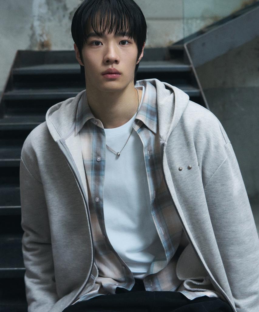 Draw Fit Rivet Point Crop Zip-Up Hoodie [Melange]