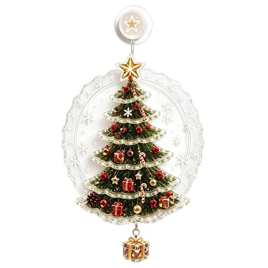 Party Atmosphere Light Christmas Suction Cup Window Light, Santa Claus Xmas Tree Warm Glow Home Decor Snowman Glass Ornament, Holiday Acrylic Hanging