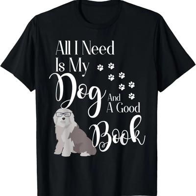 Old English Sheepdog Gift I Love My Dog Book Reading T-Shirt
