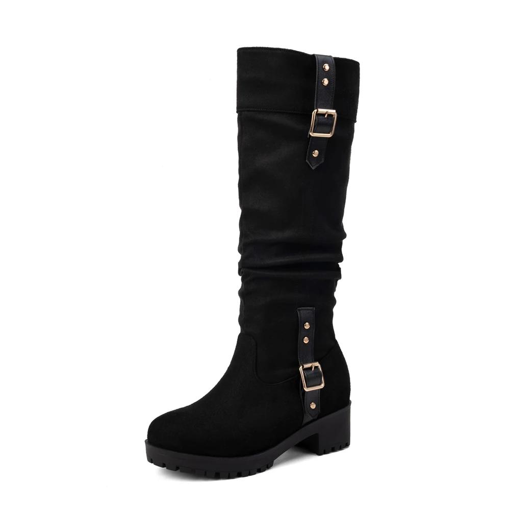 NEW Boots Women Knee High Boots Thick Heel Platform Boats Long Autumn Winter Was Thin Jane High Simple Botas Mujer