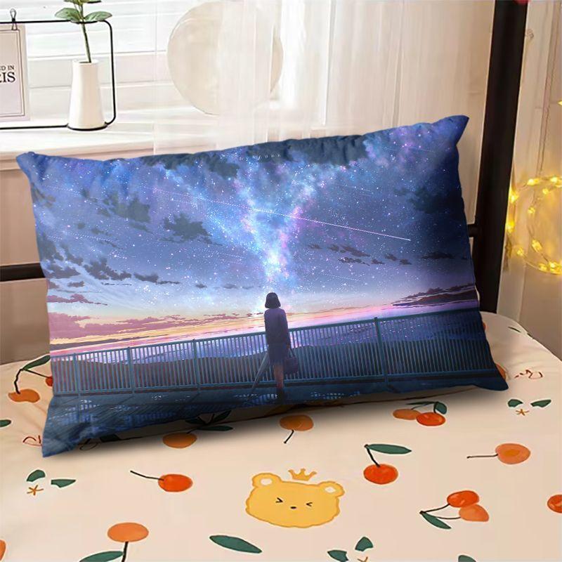 Starry Sky Sunset Sea Pillow,2D Night Scene Pillow Core and Case Set,Aesthetic Pillow for Student Dormitory