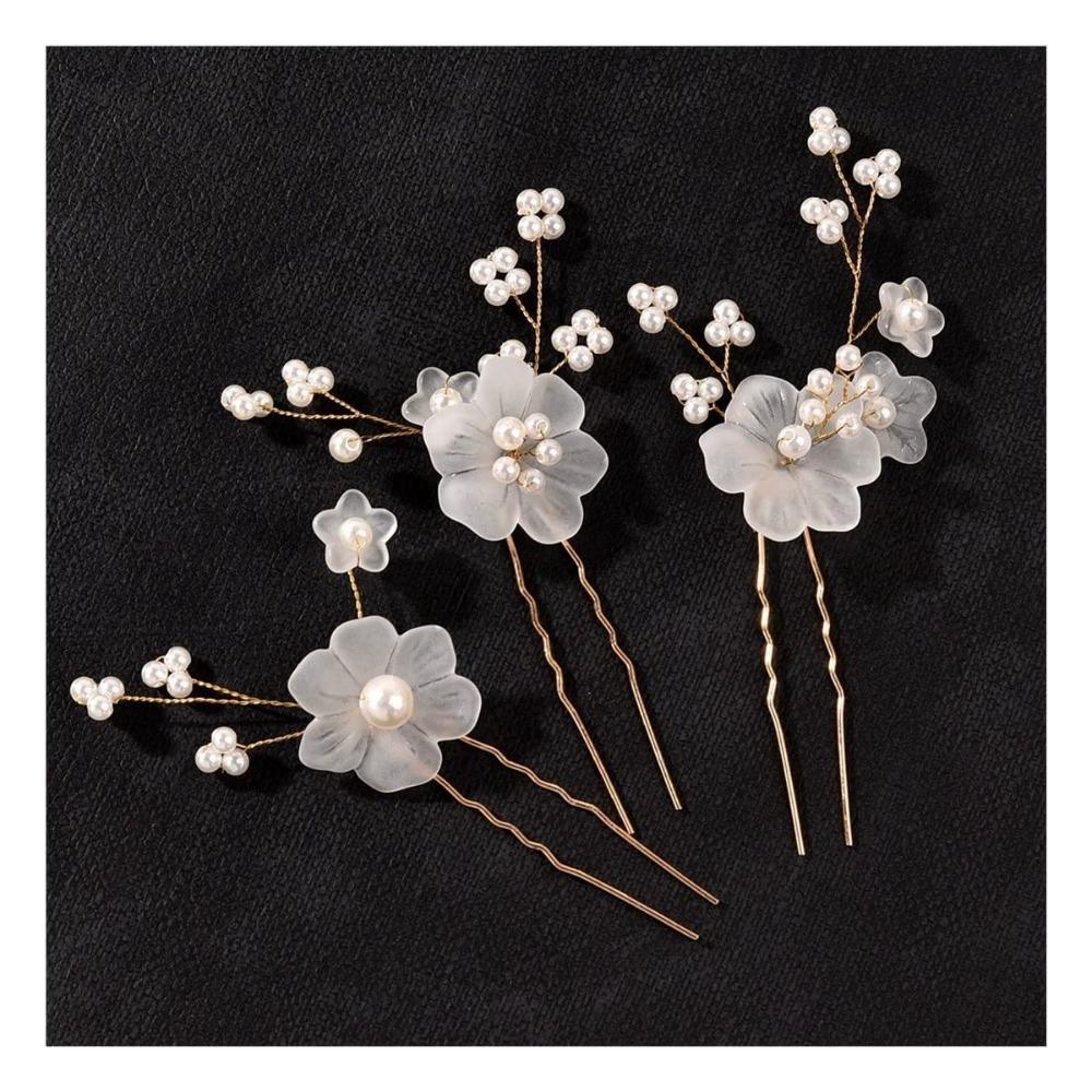 

1 Набор Заколка для волос с жемчужным цветком Наборы гребней для волос невесты Свадебные аксессуары для волос Тиары из сплава с золотым листом Зажим для волос принцессы Модная бижутерия золотистый