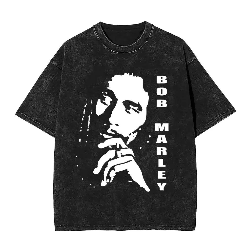 Reggae Music Bob Marley Classic Poster Print T-shirt Men Women Retro Washed Harajuku Fashion Oversized Top Cotton Summer New Tee
