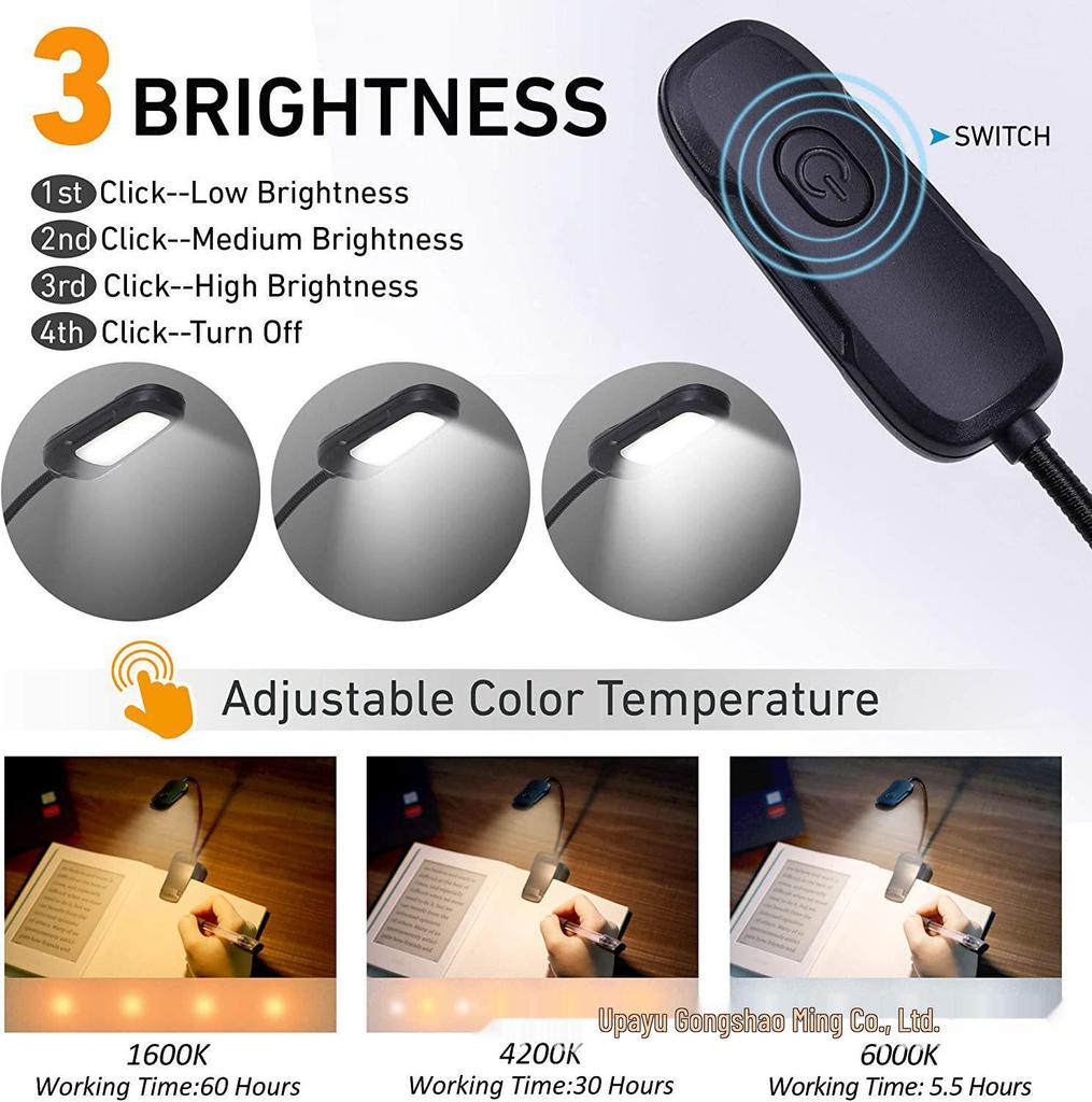 USB Rechargeable LED Clip-On Reading Lamp for Eye Protection