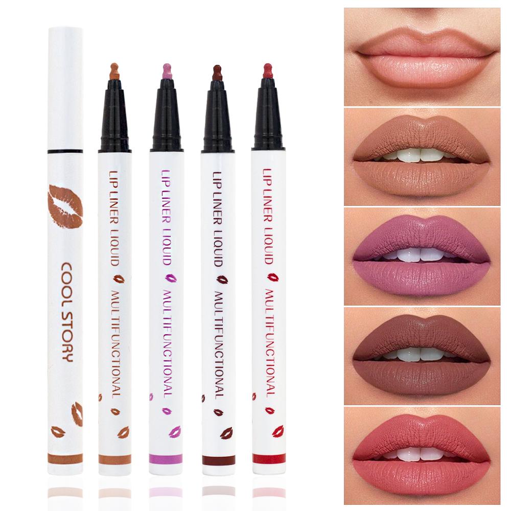 Multifunctional Lip Liner Matte Liquid Lipstick Pen Non-stick Cup Lip Gloss Solid Color Lip Glaze Pen Long-lasting Waterproof Sweat Makeup