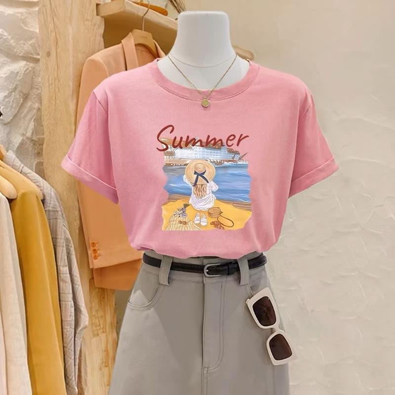Fashion cotton short-sleeved t-shirt women's 2025 summer new versatile and thin top niche design sense