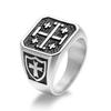 Crusader Jerusalem Cross Ring for Men Stainless Steel Rings Vintage Jewelry