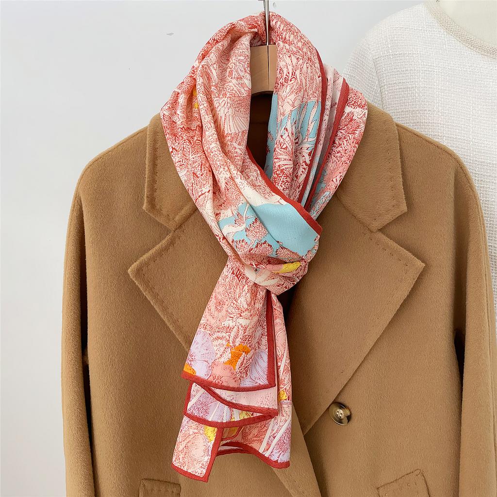 160X33Cm Winter Silk Cashmere Scarf Women Tropical Jungle Plant Manual Hand Rolled Shawl Warm Long Scarves Wrap Pashmina Bandana