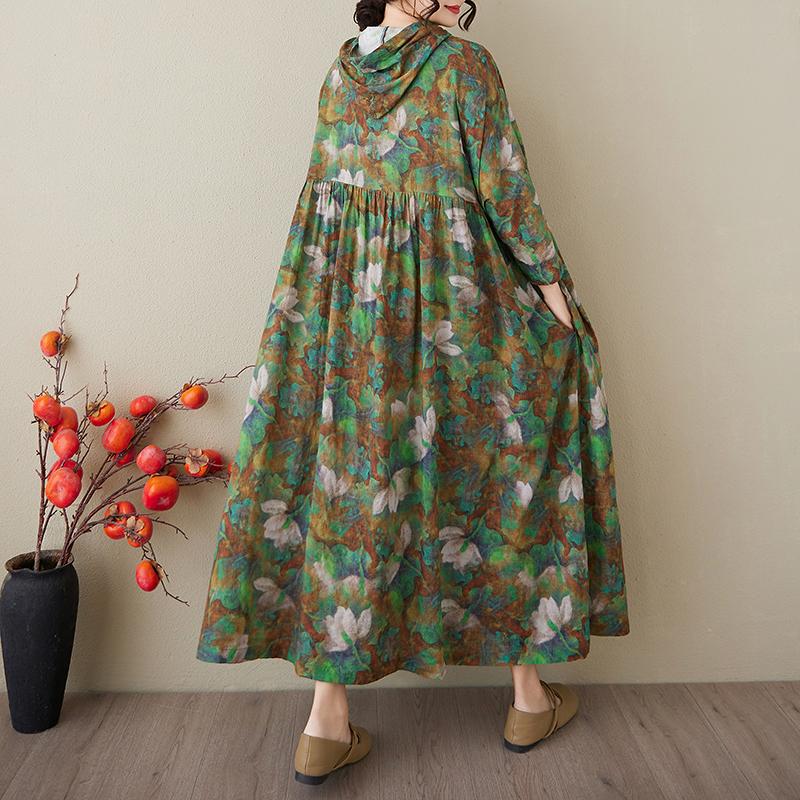 DIMANAF 2025 Mărimi Mari Rochie de Bază de Vară pentru Femei Imprimeu Floral Vintage Casual Larg cu Glugă Rochie Lungă Maxi