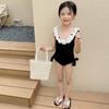 2025 Preppy Style White Lace One-Piece Swimsuit for Kids - Summer Beachwear
