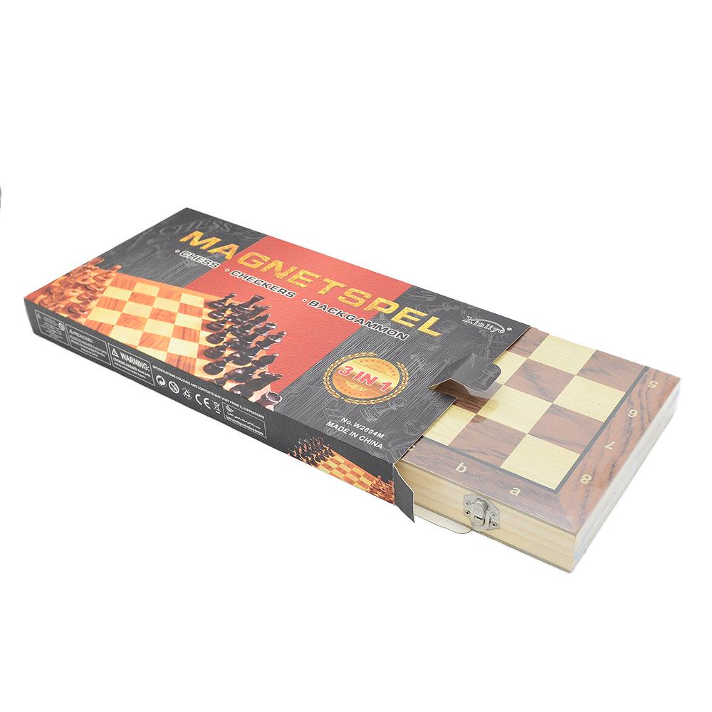 3-in-1 Foldable Wooden Chess, Checkers & Magnetic Game Set