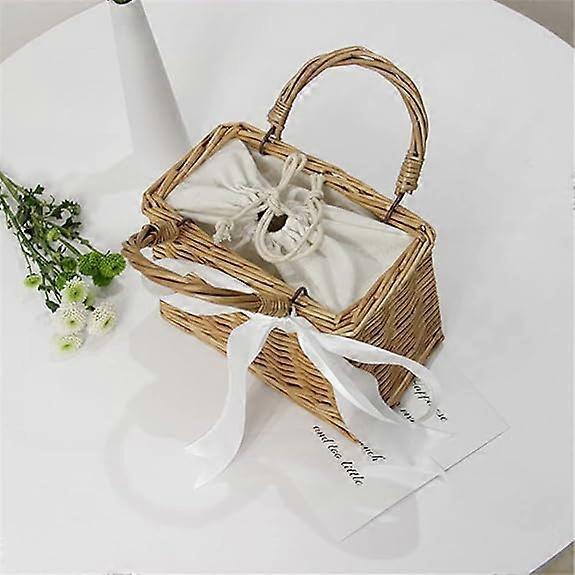 Bow Rattan Woven Bag Straw Bags Top Handle Wicker Baskets Handbags Boho Style Beach Bag
