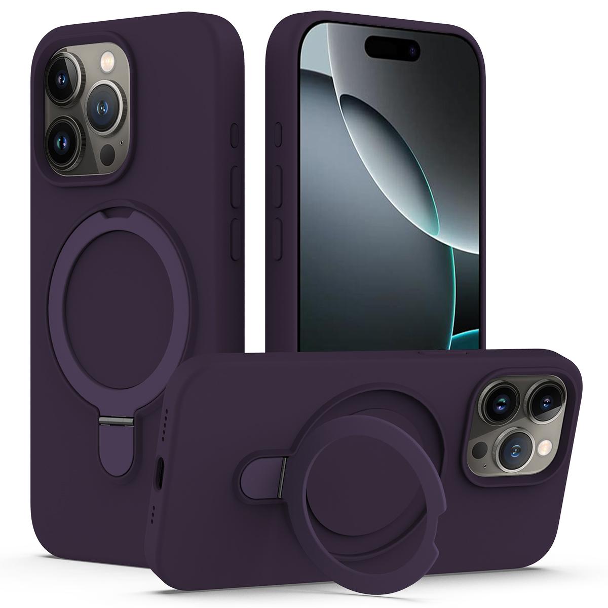 

For iPhone 16 Pro Case Compatible with MagSafe Kickstand PC+Silicone Phone Cover Dark Purple