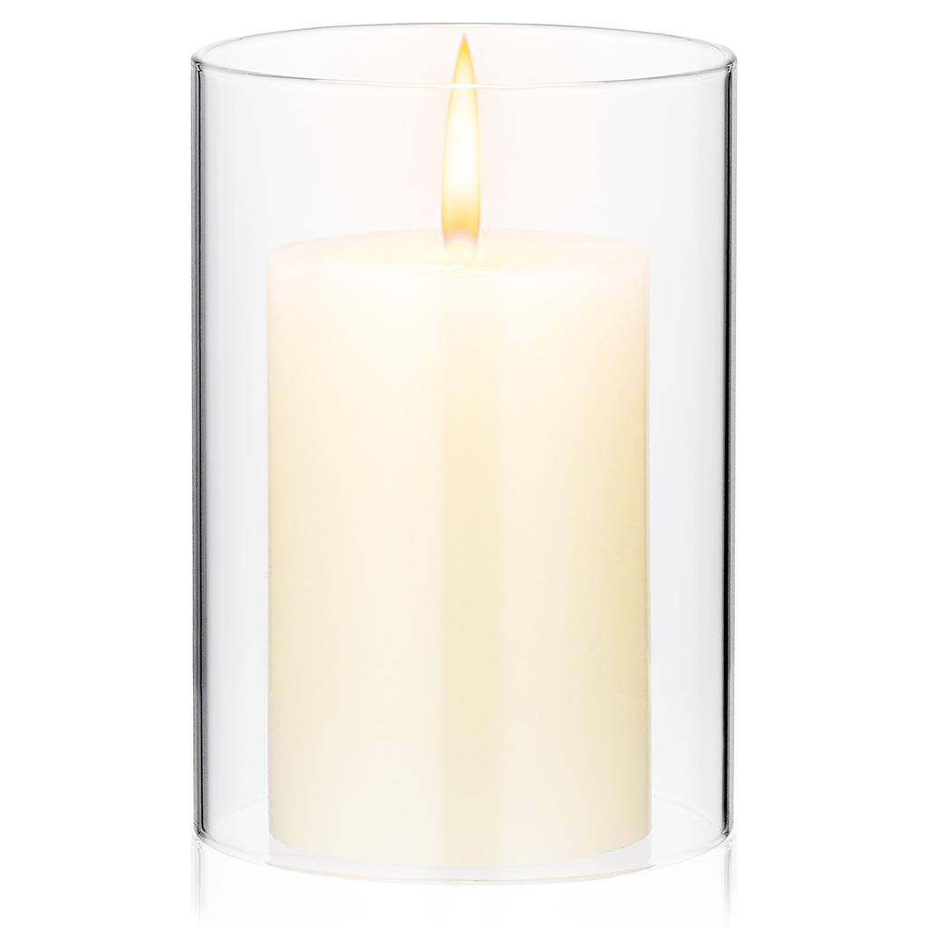 Premium Clear Glass Cylinder Cover Open Ended Tube Shade for Tall Pillar Candles Home Decor Romantic Warm Ambience