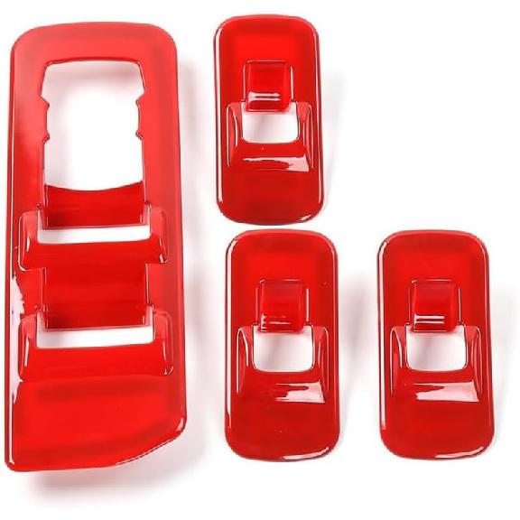 ABS Red Full Interior Decorative Cover Trim Sticker Compatible with Ford F150 2015-2020 (4pcs/Set Inner Door Handle Under Decorative Strip)
