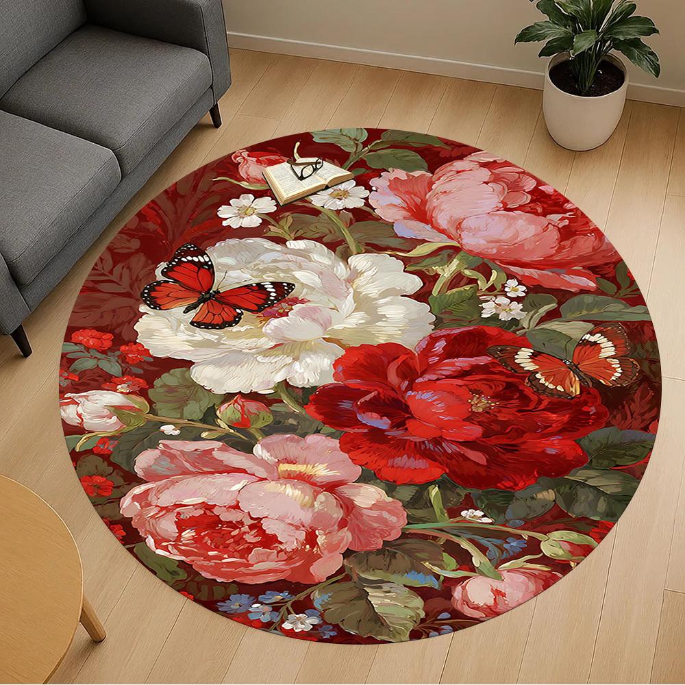 1pc Floral Butterfly Round Chair mat office Area Rug - Non-Slip, Floor Mat for Office, Bedroom, and Indoor Decor p127019