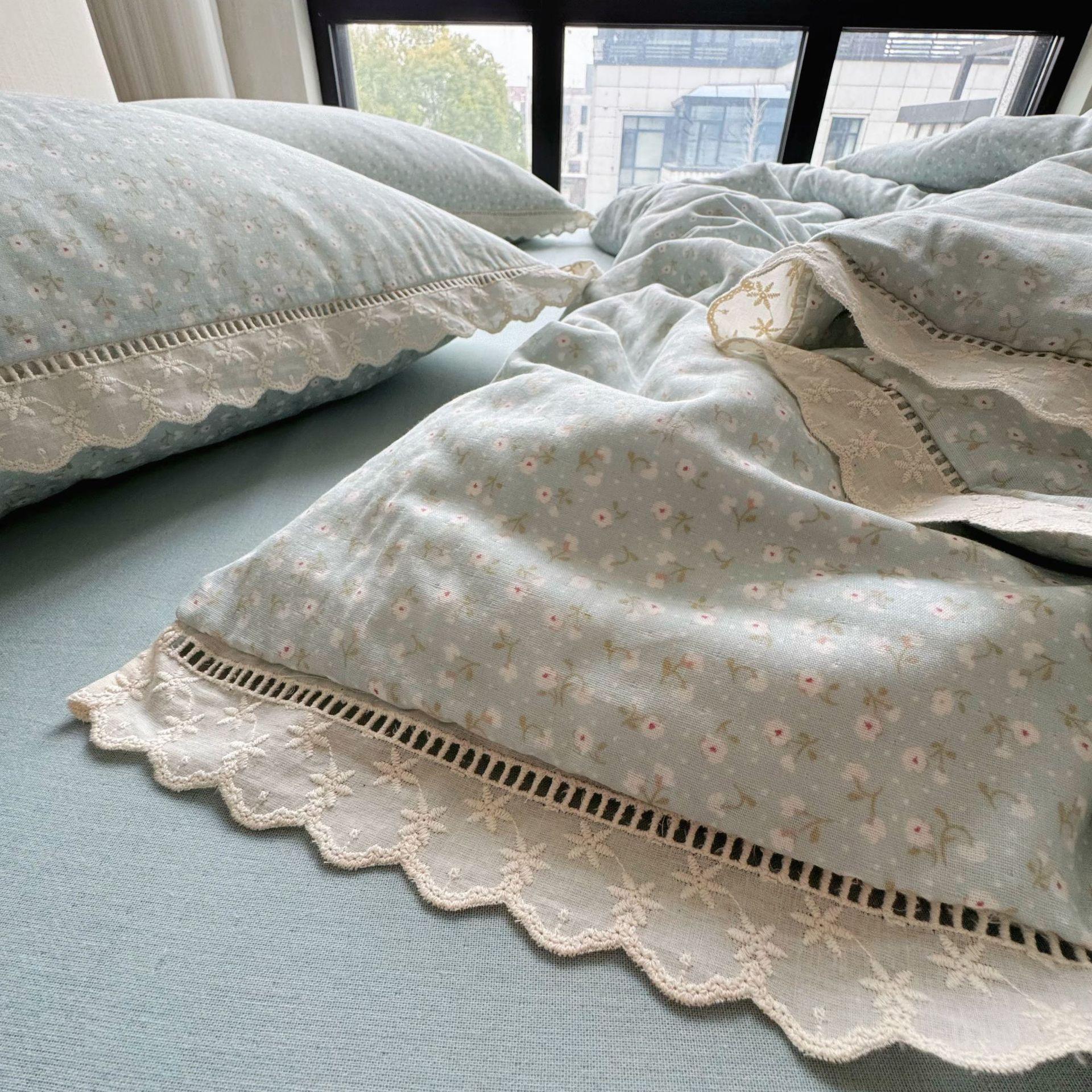 

Хлопковый комплект из 4 предметов из двойной пряжи, кружево «Сердце французской девушки», кружевной хлопок, весенне-летний комплект 2.0m bed sheet 4pc | 220x240 quilt