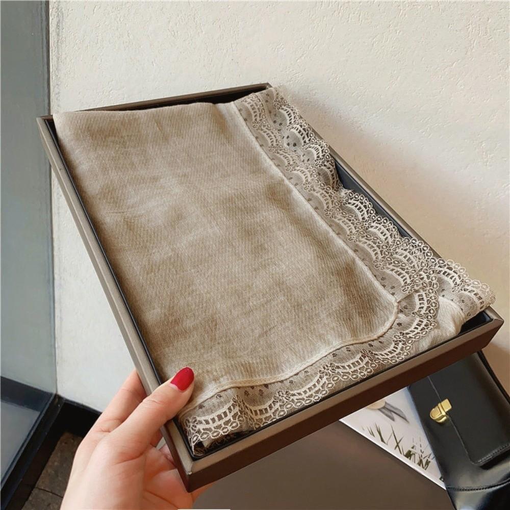 Solid Color Cotton Linen Scarf Lace Edge Silk Scarf Literary Flaxen Lace Scarf for Women