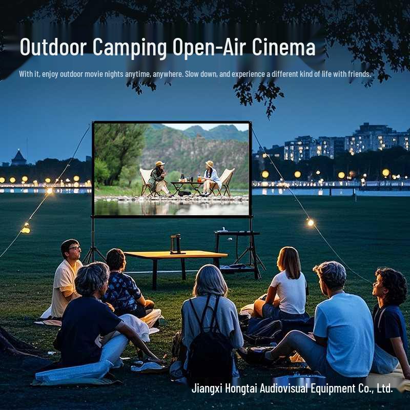 Portable Double-Pole Foldable Outdoor Projector Screen for Camping and Commercial Use
