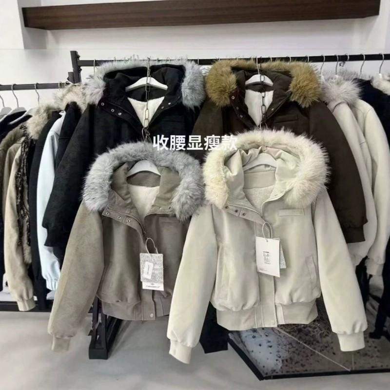 Thick Winter Hooded Cotton Coat With Faux Fur Collar Unisex Casual Warm Jacket Men Women