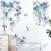 Blå Blommor, Grenar och Trollslända Väggdekal Självhäftande Avtagbar för Sovrum Vardagsrum Arbetsrum Heminredning