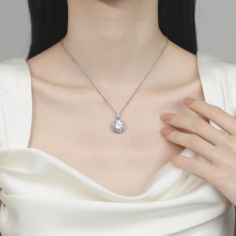 Simulierter Moissanit Sonnenblumen-Anhänger Halskette mit 5-Karat Diamant, Damen Ring platiniert PT950
