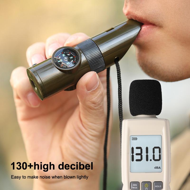 7 In1 Outdoor Emergency Whistle With Compass Thermometer Magnifier Led Lights Portable Convenient Survival Tools
