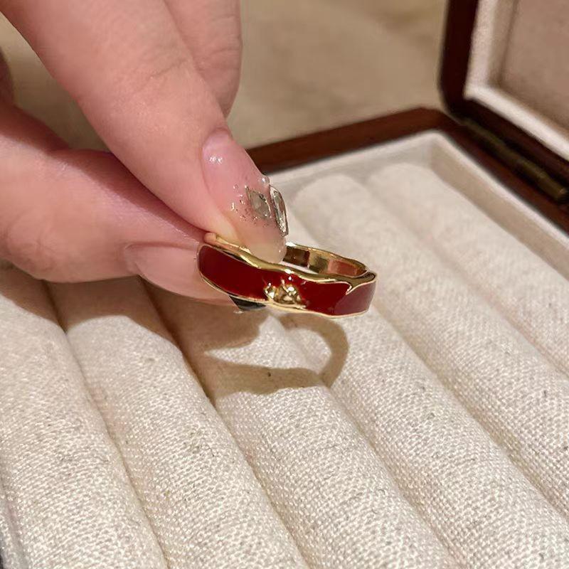 Ma Jin Caixin Retro Red Ring Collection Light Luxury Fashion Versatile Daily Stacking Open Ring