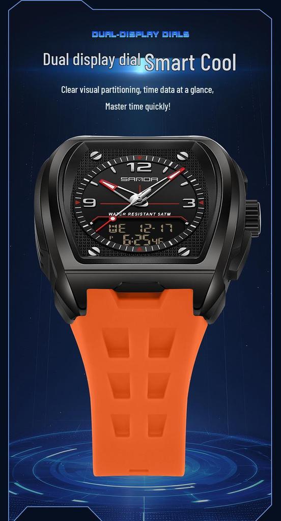 SANDA Trendy Student Men's Dual Display Electronic Watch with Snooze Alarm