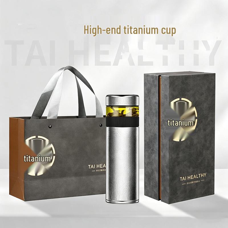 Hong Hao Pure Titanium Tea Separation Cup - Portable Car Thermos with Inner & Outer Design, Laser Engraved, Perfect for Stewing Tea and Gifting