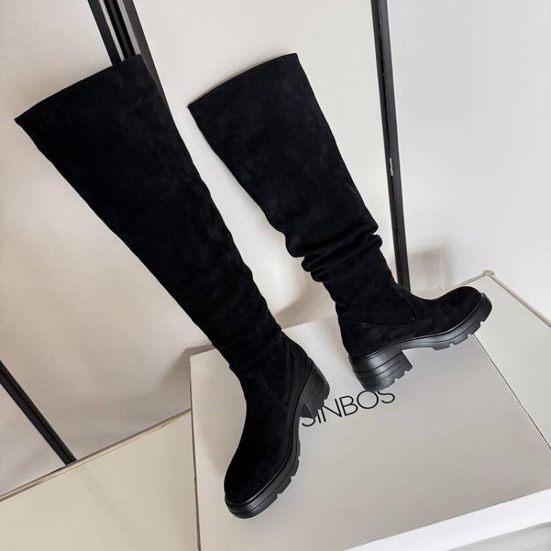 

Новые универсальные и удобные ботинки Мартин на толстой подошве, однотонные кожаные ботинки-трубы с широким голенищем, кожаный круглый носок, на высоком каблуке 40 чёрный