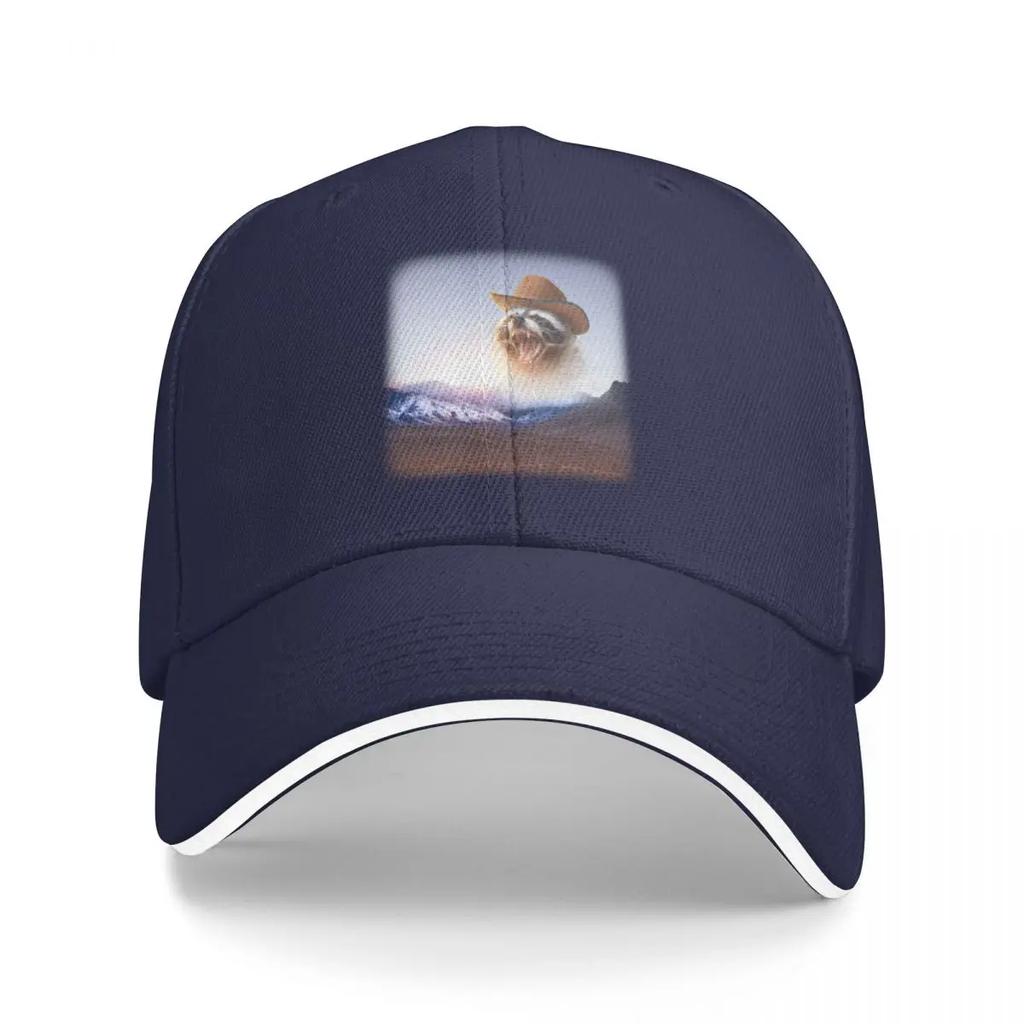 cowboy raccoon word art Baseball Cap Military Tactical Cap Anime Trucker Hats For Unisex Womens