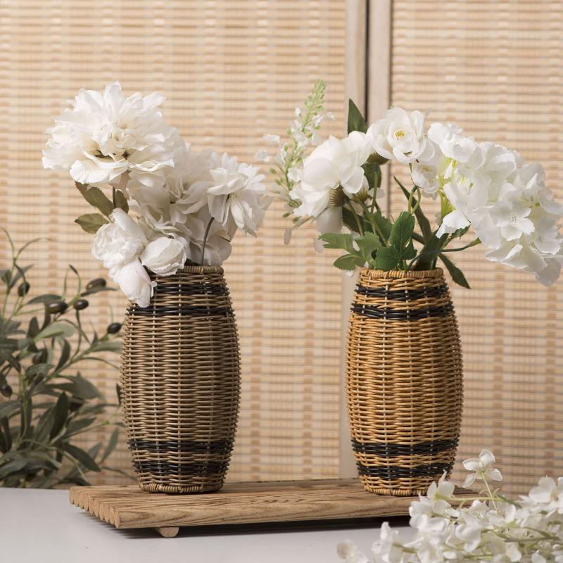Plastic Vase Pure Hand-woven Ornament Table Decoration Storage Bottle Creative Flower Arrangement Vase Home Accessories